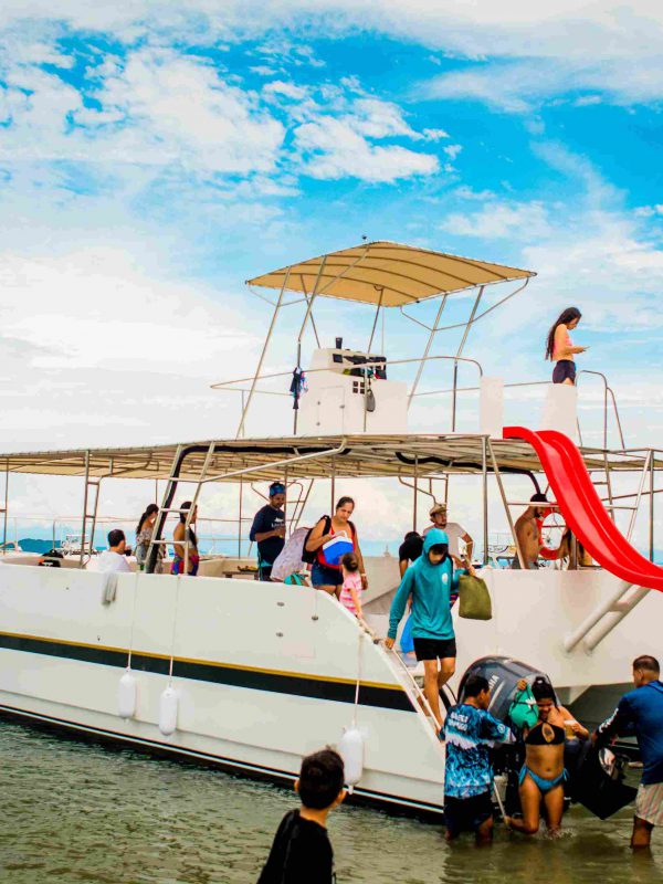 Private catamaran in Tortuga Island sailing in clear waters